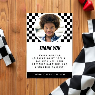 Monster Truck Chequered Photo Thank You Card