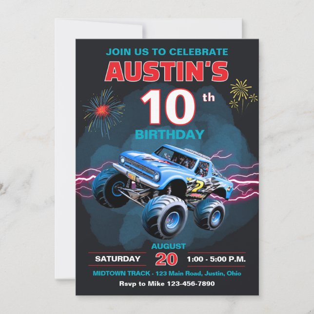 Monster Truck Childrens Birthday Invitation (Front)