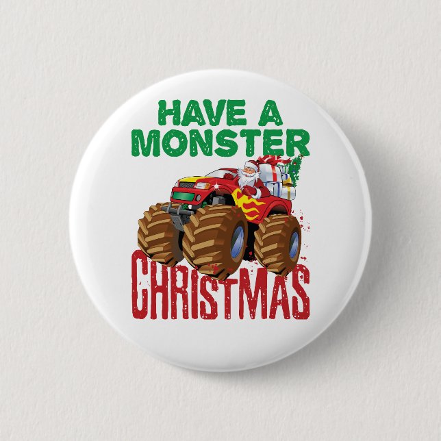Monster Truck Christmas Santa Claus Boys Toddlers 6 Cm Round Badge (Front)