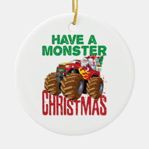 Monster Truck Christmas Santa Claus Boys Toddlers Ceramic Ornament