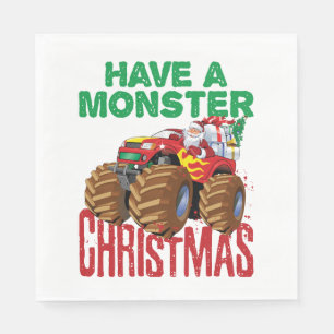 Monster Truck Christmas Santa Claus Boys Toddlers Napkin