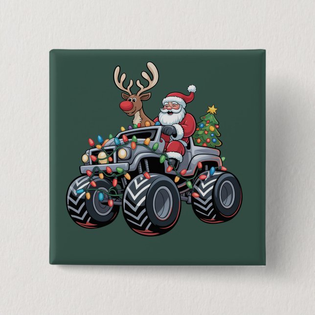 Monster Truck Christmas Santa Holiday Kids 15 Cm Square Badge (Front)