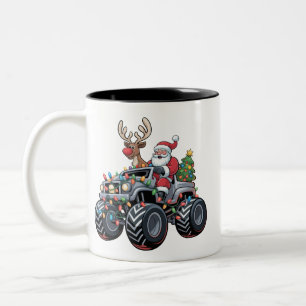 Monster Truck Christmas Santa Holiday Kids Two-Tone Coffee Mug