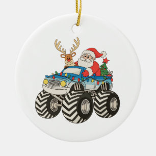 Monster Truck Christmas Santa Reindeer Festive Ceramic Ornament