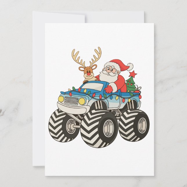Monster Truck Christmas Santa Reindeer Festive Holiday Card (Front)