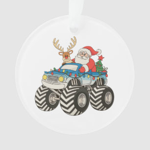 Monster Truck Christmas Santa Reindeer Festive Ornament