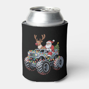Monster Truck Christmas Santa Reindeer Holiday  Can Cooler