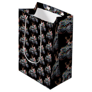 Monster Truck Christmas Santa Reindeer Holiday Medium Gift Bag