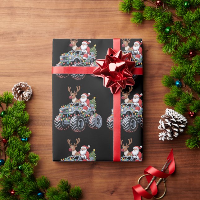 Monster Truck Christmas Santa Reindeer Holiday  Wrapping Paper (Holiday Gift)