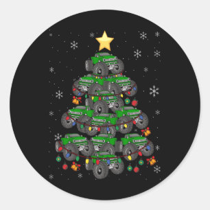 Monster Truck Christmas Tree Xmas Boys Toddler Kid Classic Round Sticker