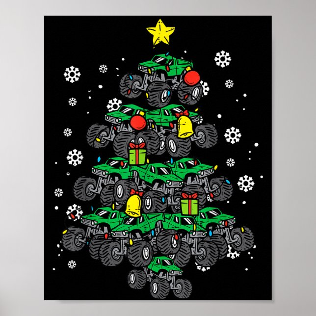 Monster Truck Christmas Tree Xmas Boys Toddler Kid Poster (Front)