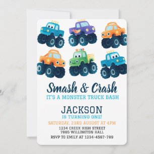 Monster Truck Colorful Boys Birthday Photo Invitation