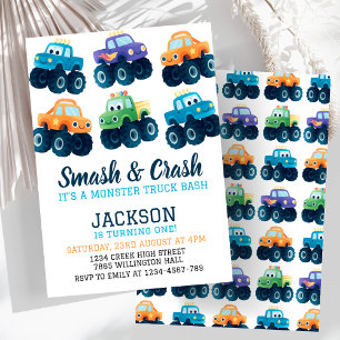 Monster Truck Colorful Car Boys Birthday  Invitation