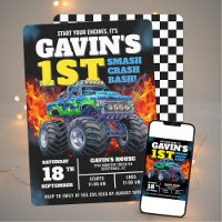Monster Truck Cool Blue 1st Birthday Personalised