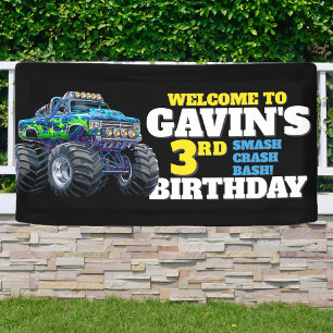 Monster Truck Cool Blue 3rd Birthday Custom Vinyl Banner