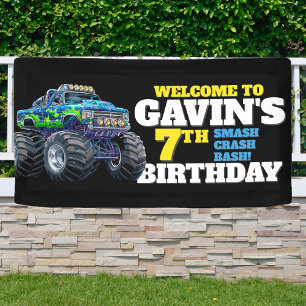Monster Truck Cool Blue 7th Birthday Custom Vinyl Banner