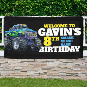 Monster Truck Cool Blue 8th Birthday Custom Vinyl Banner