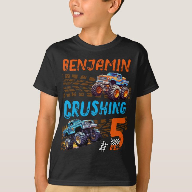 Monster Truck Crushing 5 - 5th Birthday T-Shirt (Front)