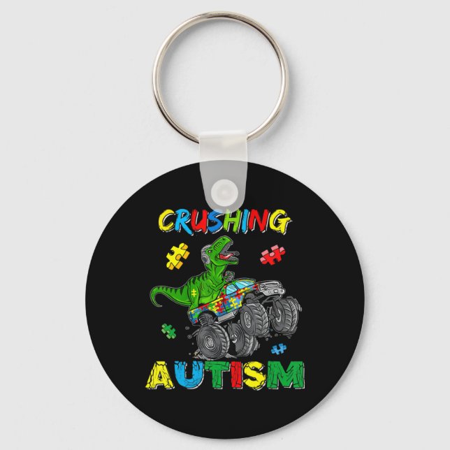 Monster Truck Crushing Austim  Autism Awareness TR Key Ring (Front)