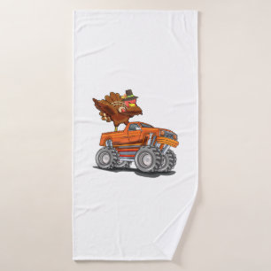 Monster Truck Dabbing Turkey Hooray Happy Thanksgi Bath Towel