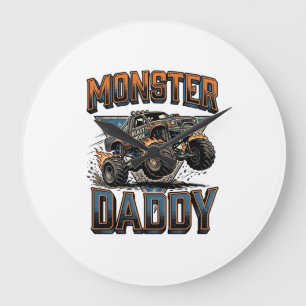 Monster Truck Daddy Vintage Engraving Shirt Design Large Clock