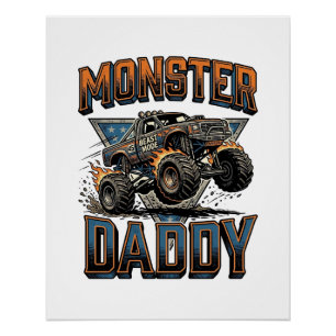 Monster Truck Daddy Vintage Engraving Shirt Design Poster