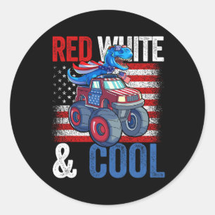 Monster Truck Dino 4th Of July Boys American Flag Classic Round Sticker