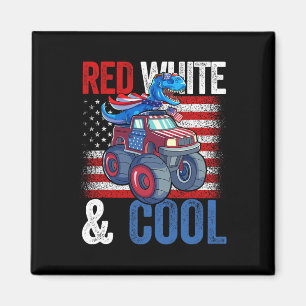 Monster Truck Dino 4th Of July Boys American Flag Magnet
