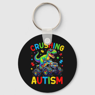 Monster Truck Dinosaur Crushing Autism Awareness Key Ring
