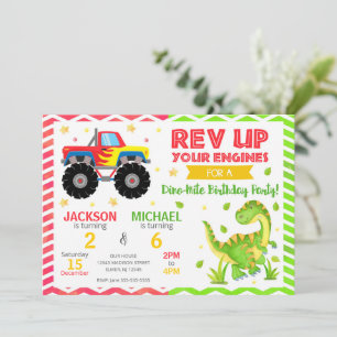 Monster Truck & Dinosaur Joint Birthday Invitation