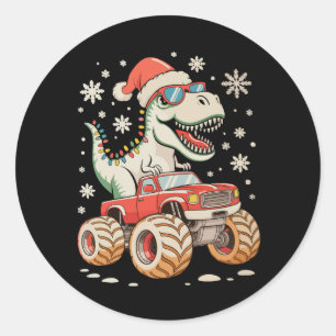 Monster Truck Dinosaur T Rex Christmas Xmas Classic Round Sticker