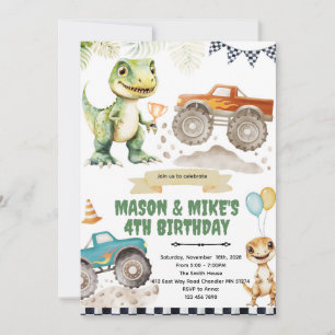 Monster truck dinosaur theme invitation