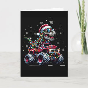 Monster Truck Dinosaur Trex Christmas Boys Kids Card