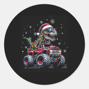 Monster Truck Dinosaur Trex Christmas Boys Kids Classic Round Sticker
