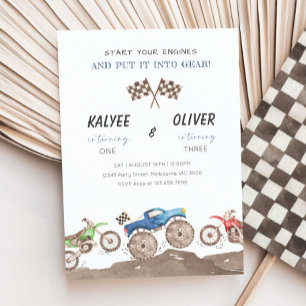 Monster Truck & Dirt Bike Joint Birthday Party Invitation