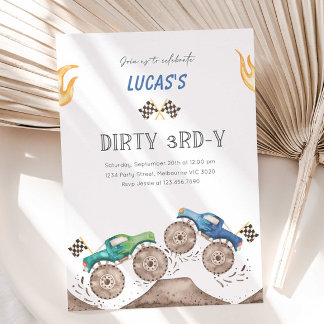 Monster Truck Dirty 3RD-Y Birthday Party Invitation