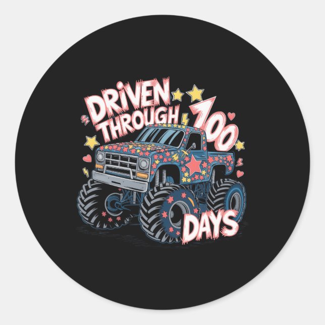 Monster Truck Driven Through 100 Days Of School Pr Classic Round Sticker (Front)