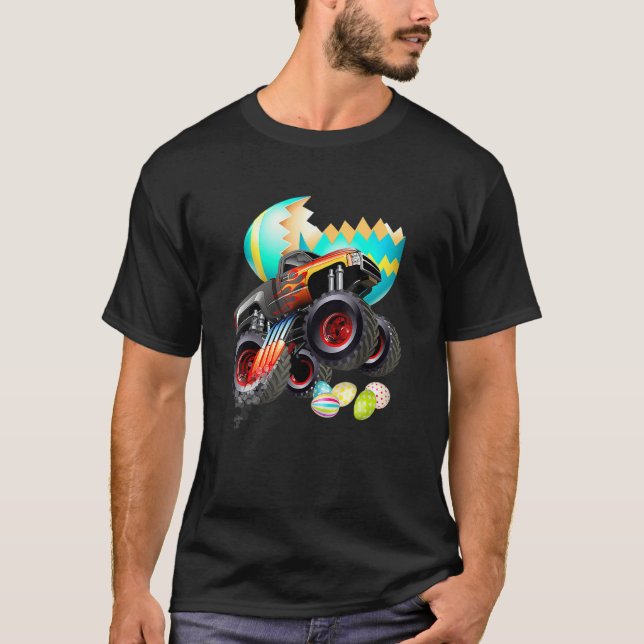 Monster Truck Eggs Easter Egg Hunting Boys Kids T-Shirt (Front)