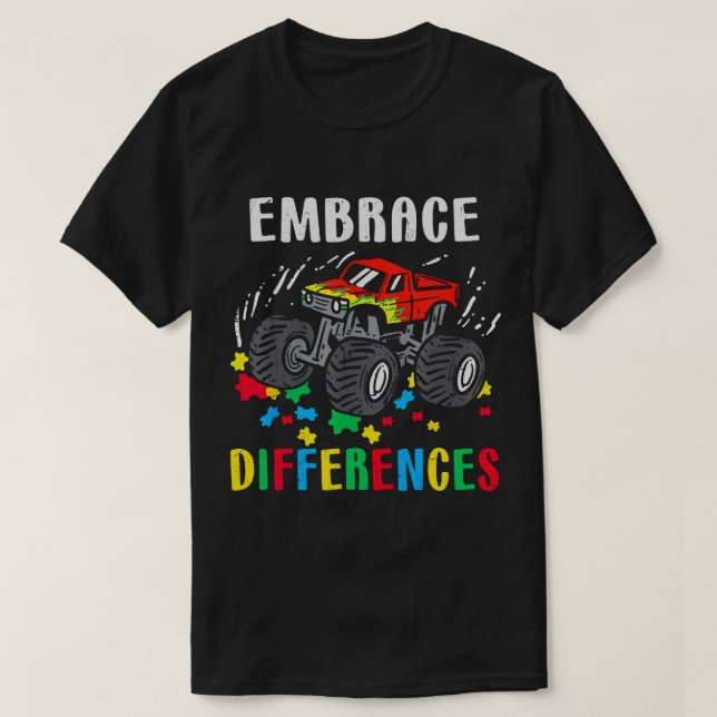 Monster Truck Embrace Differences Shirt Boy Autism (Design Front)