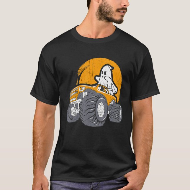 Monster Truck Ghost Halloween Spooky Pumpkin T-Shirt (Front)