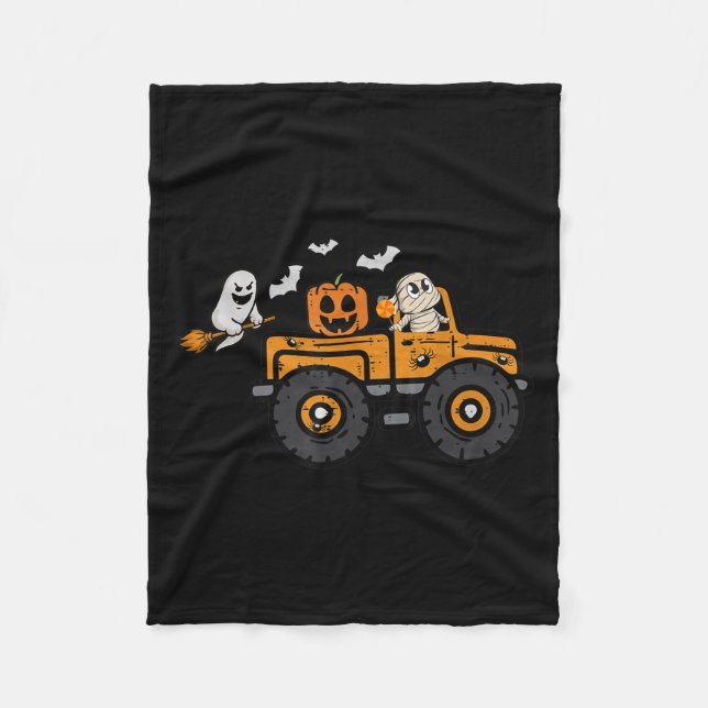Monster Truck Ghost Pumpkin Halloween Costume Boy  Fleece Blanket (Front)