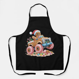 Monster Truck Gingerbread Man Christmas Baking Apron