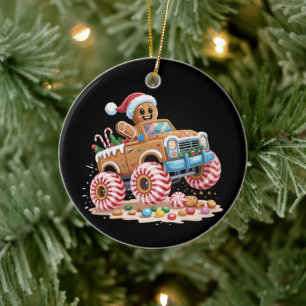 Monster Truck Gingerbread Man Christmas Baking Ceramic Ornament