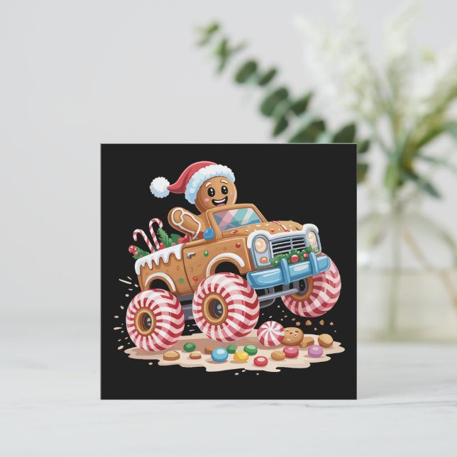 Monster Truck Gingerbread Man Christmas Baking  Holiday Card (Standing Front)