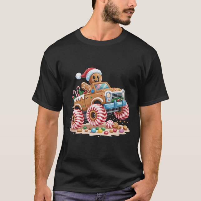 Monster Truck Gingerbread Man Christmas Baking  T-Shirt (Front)