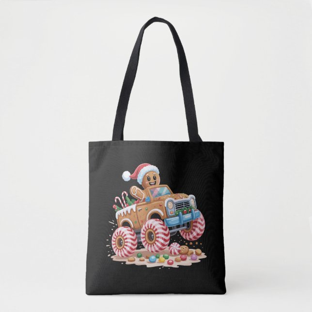 Monster Truck Gingerbread Man Christmas Baking  Tote Bag (Front)