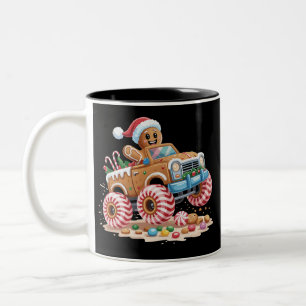 Monster Truck Gingerbread Man Christmas Baking Two-Tone Coffee Mug