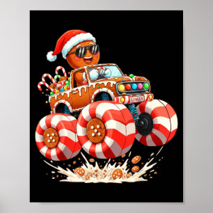 Monster Truck Gingerbread Man Christmas Poster