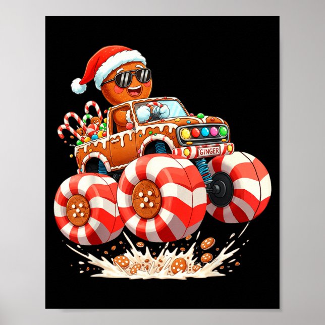 Monster Truck Gingerbread Man Christmas  Poster (Front)