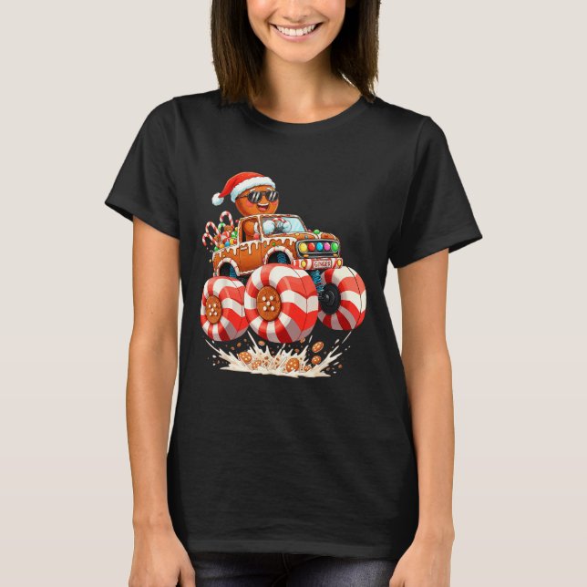 Monster Truck Gingerbread Man Christmas  T-Shirt (Front)